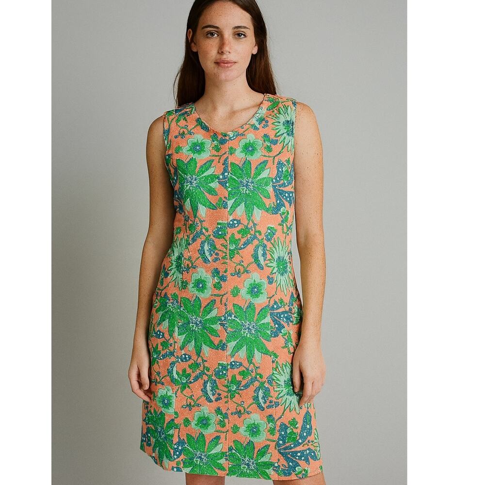Vintage 1960s Komar Mid Century Floral Lounge Dress S